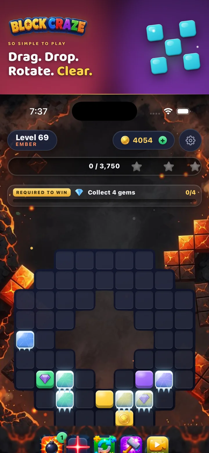 Drag, drop and rotate blocks to clear the grid
