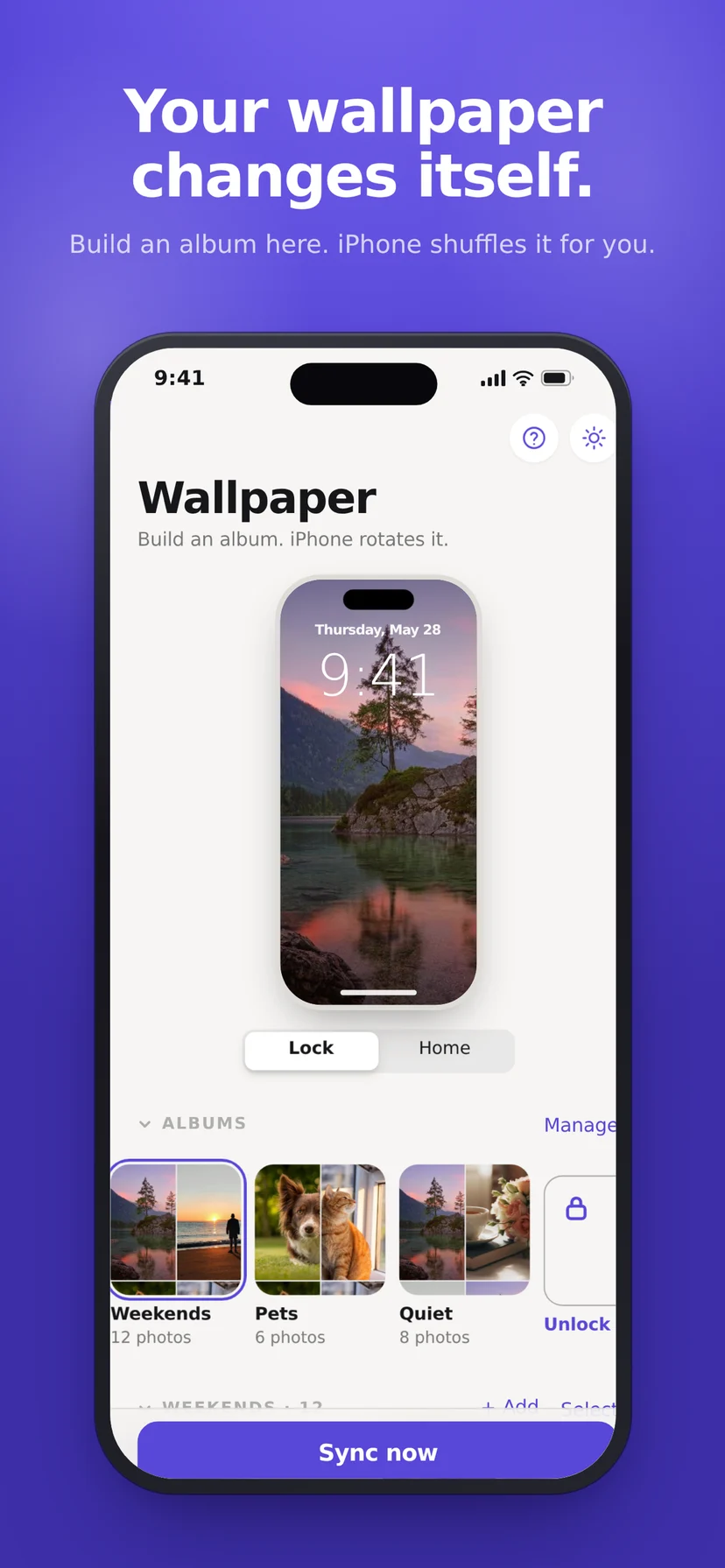 Wallpaper Shuffler home screen: your wallpaper changes itself