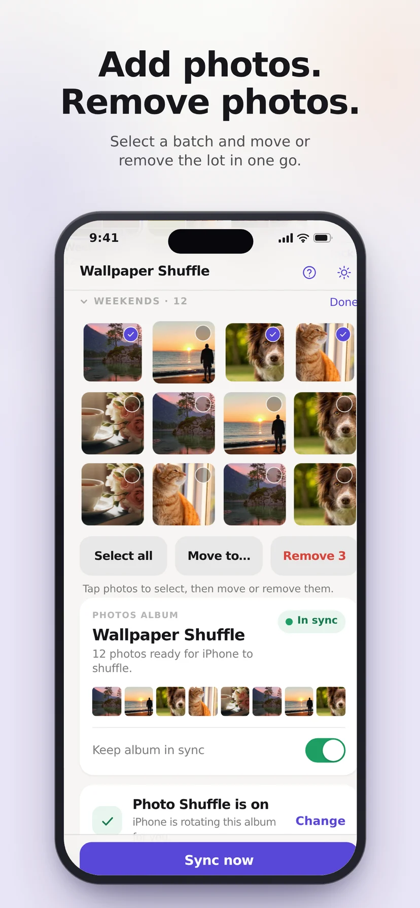Adding and removing photos in an album